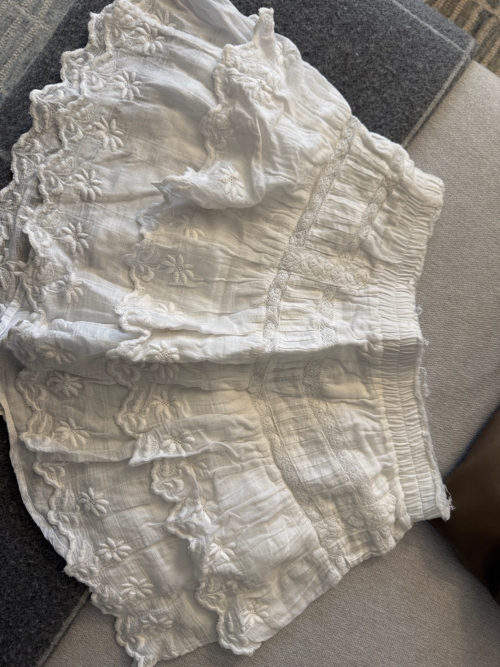 LoveShackFancy White Embroidered Mini Skirt